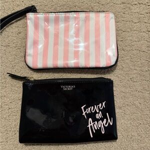 Victoria's Secret Striped Pink and Black Cosmetic Bag Duo